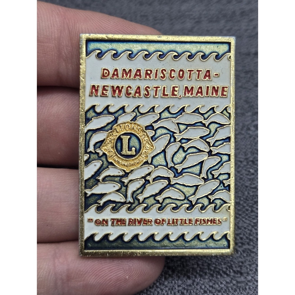 Vintage Lions Club Damariscotta Newcastle Maine Dolphins Enamel Pin Badge